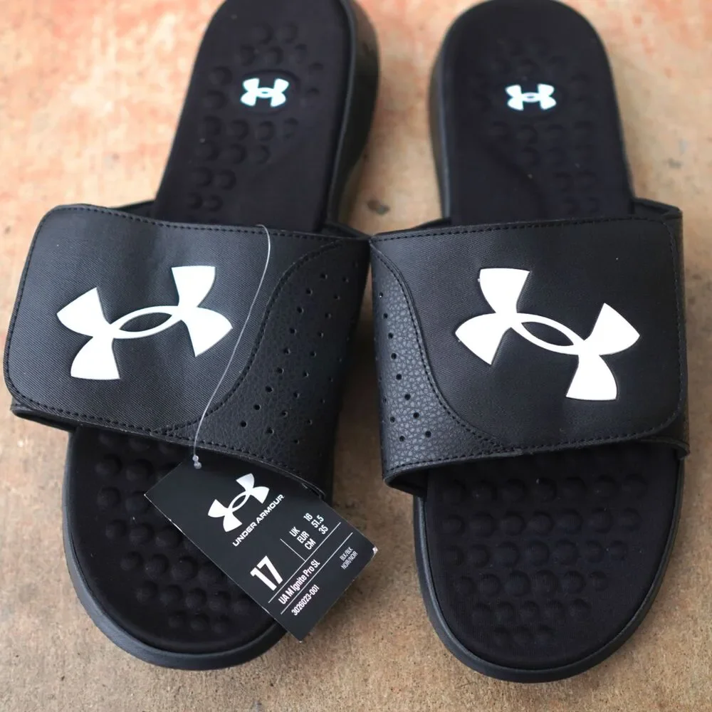 Under Armour Slides Size 17 Ignite Pro Black NWT Comfort Recovery Sandals Sports